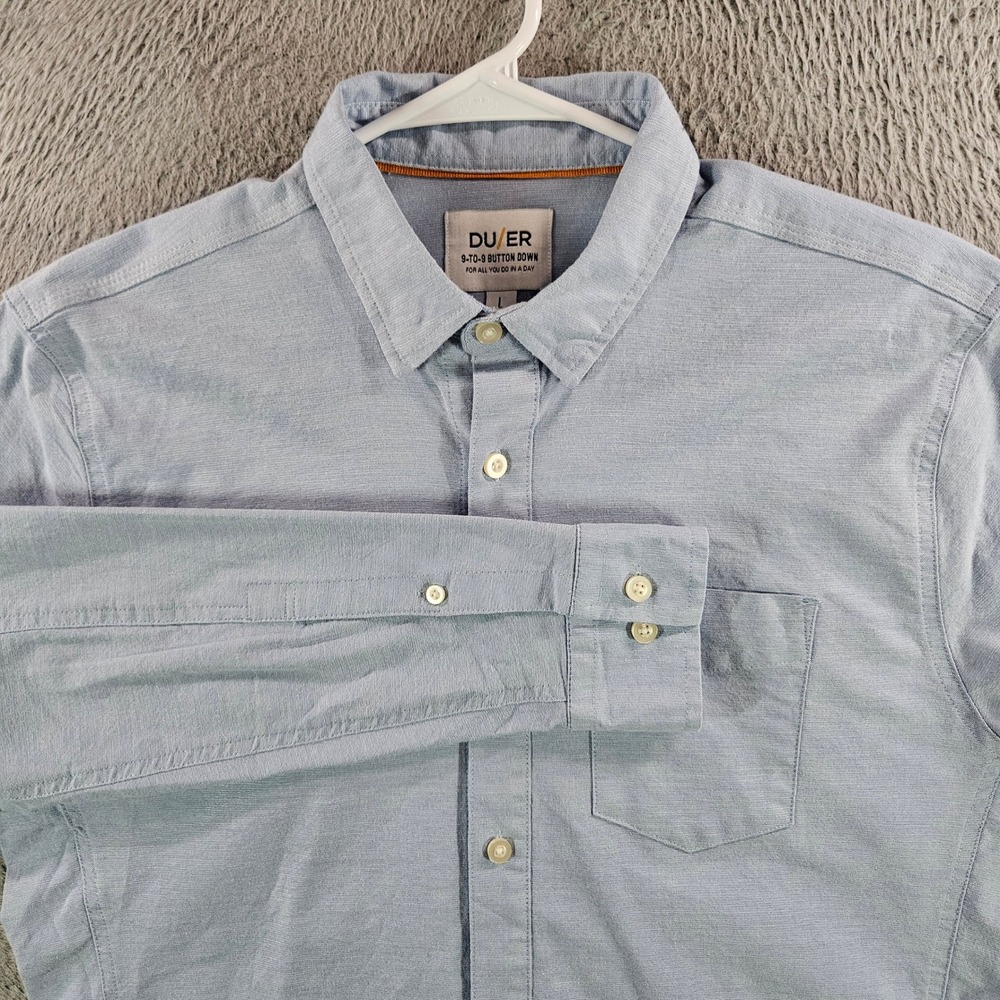 Duer 9-To-9 Button Down Shirt Mens Large Blue Performance Stretch Long Sleeve